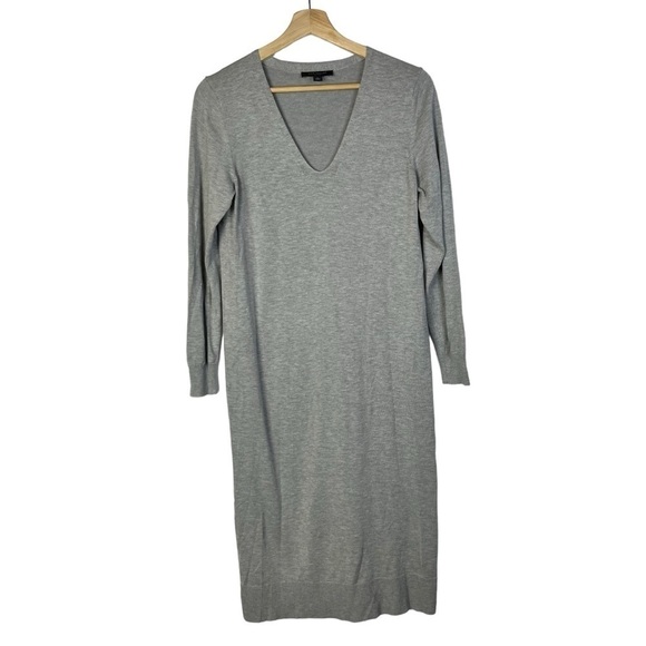 Ann Taylor Petite Light Gray V-Neck Silk Blend Midi Sweater Dress MP - Picture 1 of 5